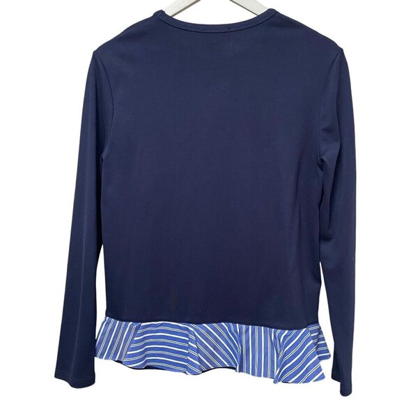 BARNEYS New York Womens Top Small Layered Look Ruffle Hem Ponte Knit Tee Blue - Picture 5 of 9